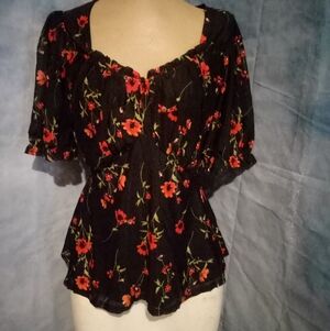 Chic Black Floral Women's Blouse